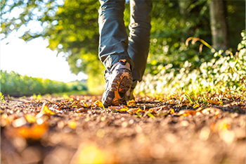 Person hiking down a trail