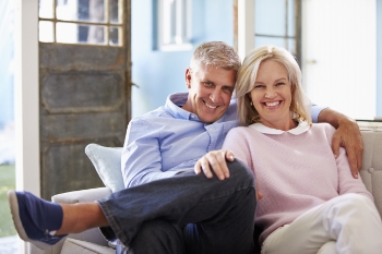 Man and woman smiling together